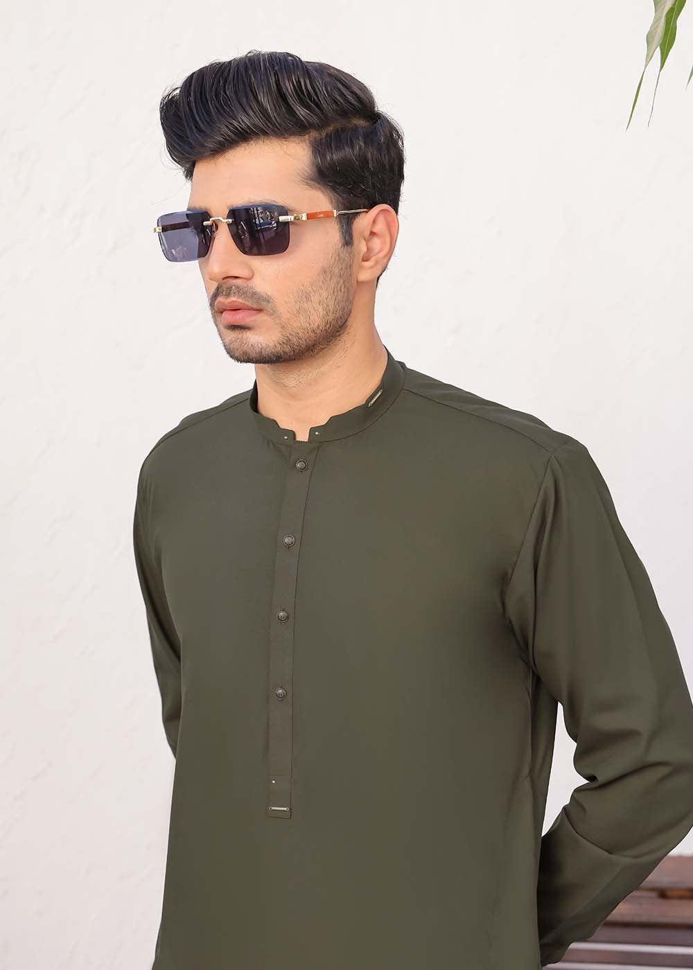 OLIVE GREEN BLENDED DESIGNER KURTA SHALWAR
