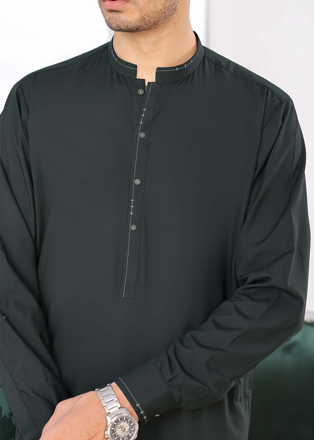 DARK GREEN BLENDED DESIGNER KURTA PAJAMA