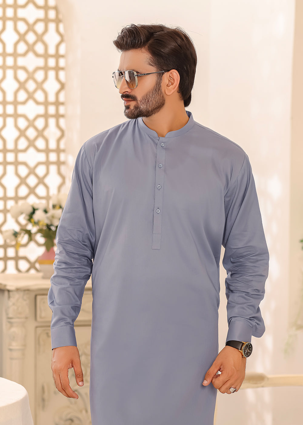 Cotton Kurta Shalwar Gray Color