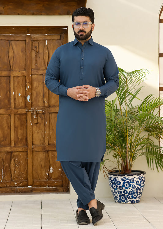 Wash & Wear Zink Blue Kameez Shalwar