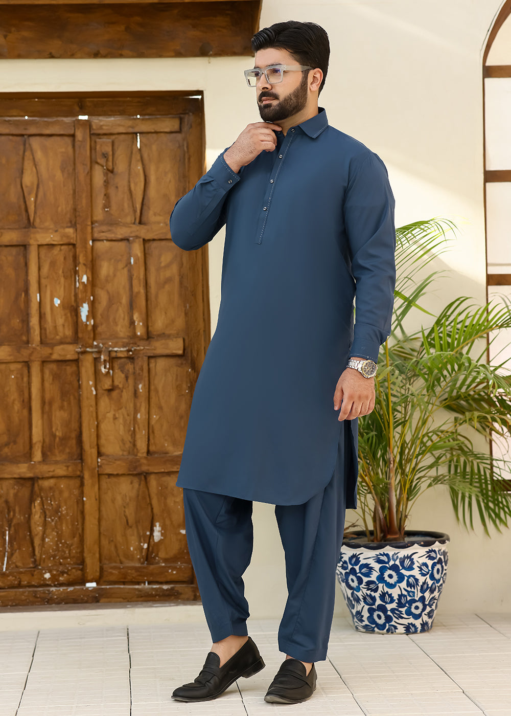 Wash & Wear Zink Blue Kameez Shalwar