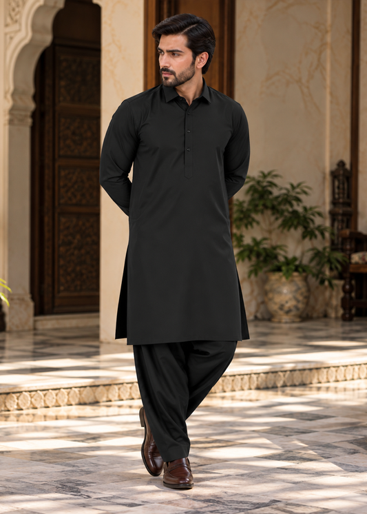 Premium Unstitched Wash & Wear Fabric (Black)