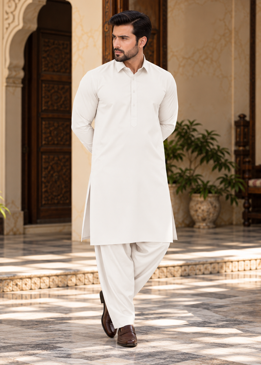 Premium Unstitched Wash & Wear Fabric (Off-white)