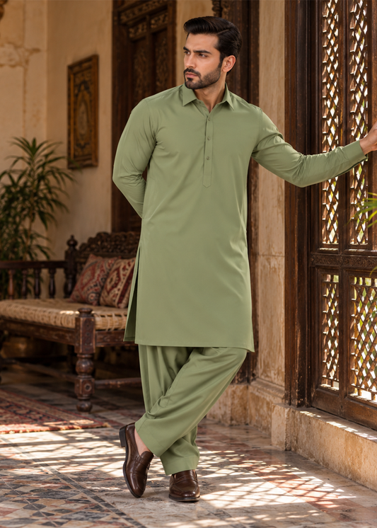 Premium Unstitched Wash & Wear Fabric (Pista Color)