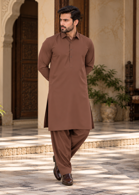 Premium Unstitched Wash & Wear Fabric (Tea Pink Color)