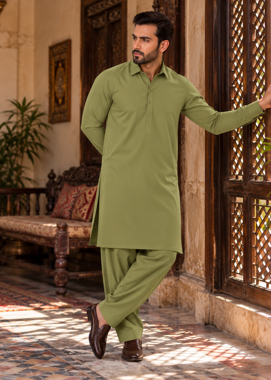 Premium Unstitched Wash & Wear Fabric (Dhani-Green Color)