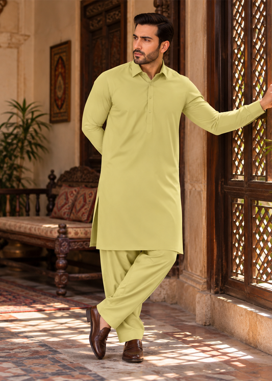 Premium Unstitched Wash & Wear Fabric (Mustard)