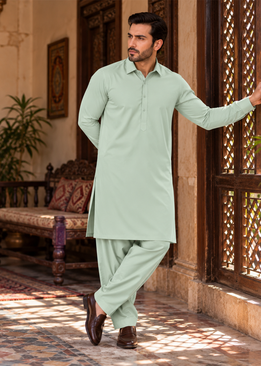 Premium Unstitched Wash & Wear Fabric (Mint green)