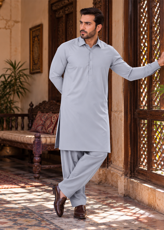 Premium Unstitched Wash & Wear Fabric (Light purple)