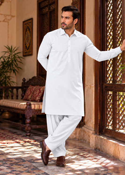 Premium Unstitched Wash & Wear Fabric (Off White Color)