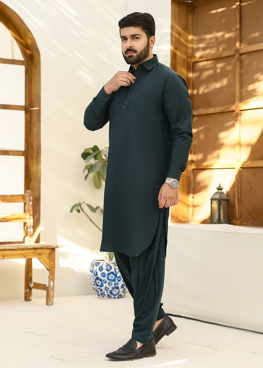 Wash & Wear Teal Green Kameez Shalwar