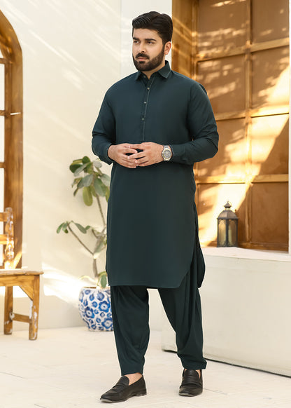 Wash & Wear Teal Green Kameez Shalwar