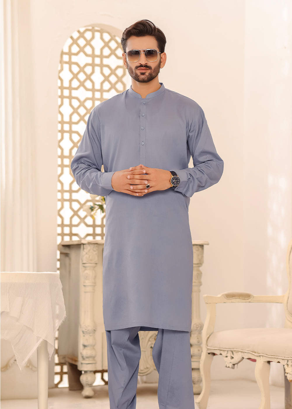 Cotton Kurta Shalwar Gray Color