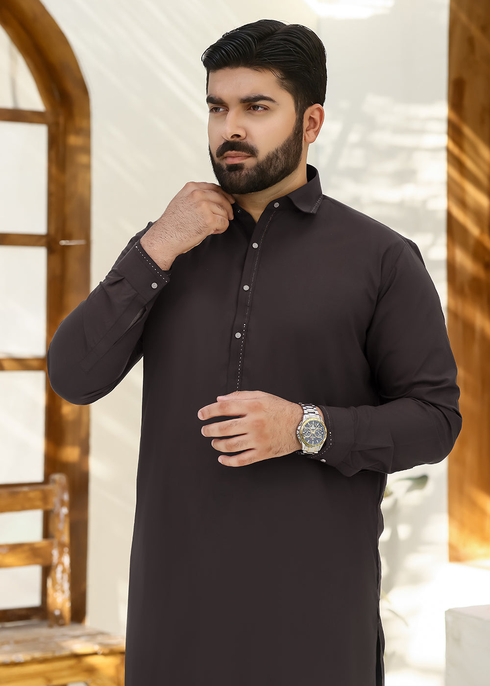 Wash & Wear Brown Kameez Shalwar