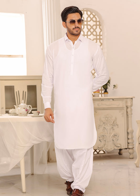 Cotton Kameez Shalwar White Color