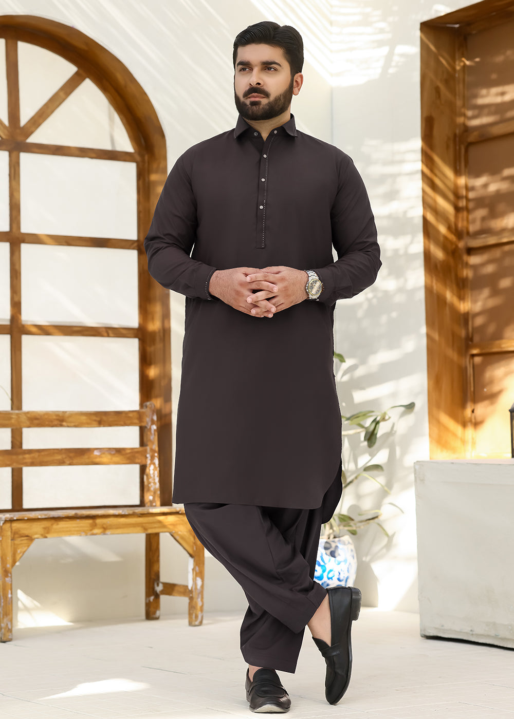 Wash & Wear Brown Kameez Shalwar