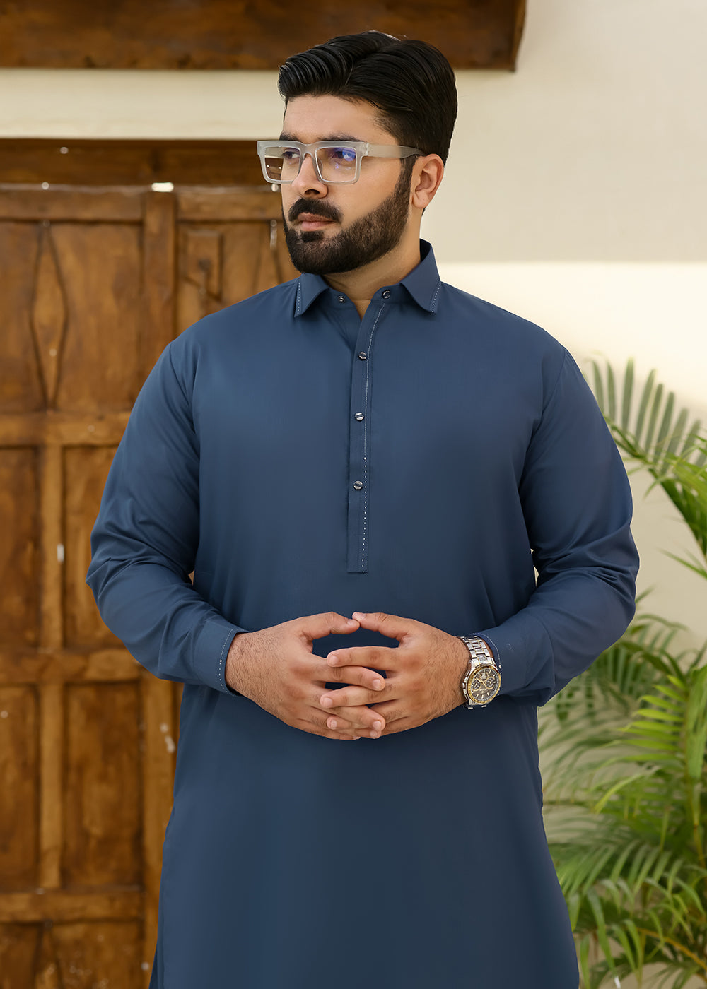 Wash & Wear Zink Blue Kameez Shalwar