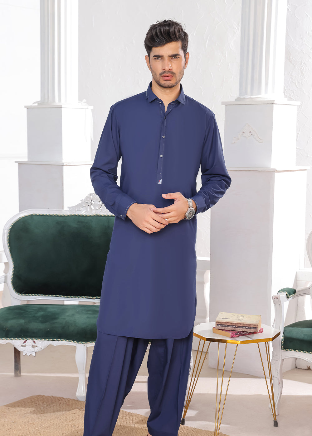 Royal blue designer kameez shalwar