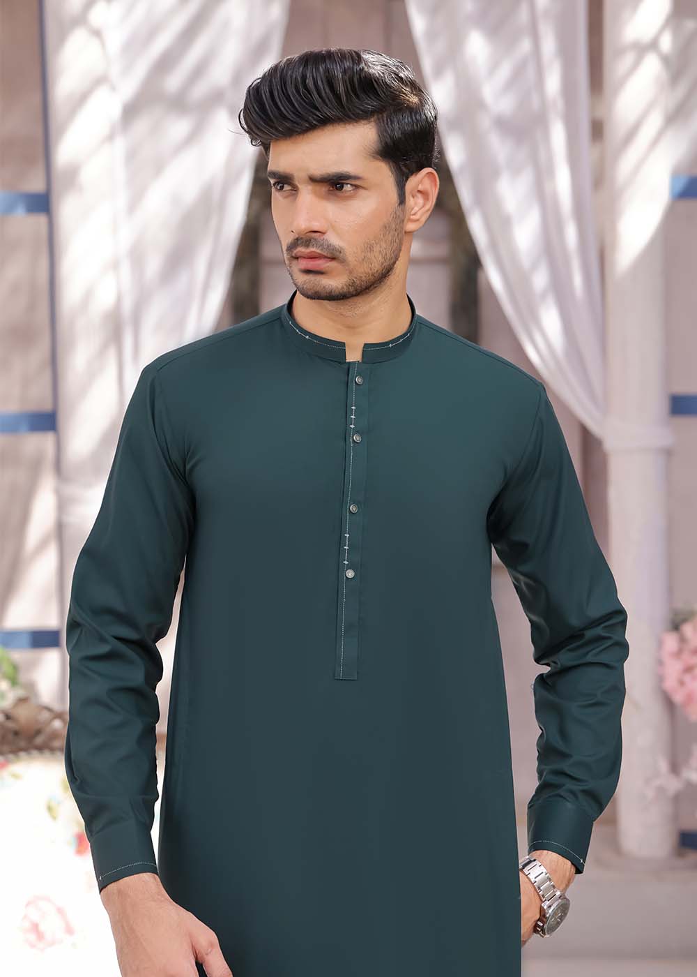 MIDNIGHT GREEN BLENDED DESIGNER KURTA PAJAMA