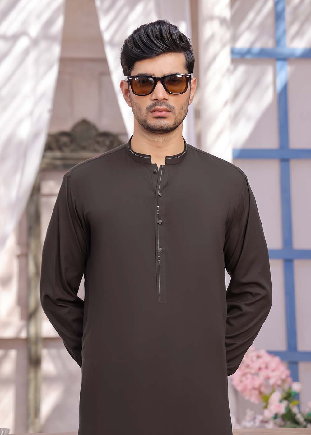 DARK BROWN BLENDED DESIGNER KURTA PAJAMA