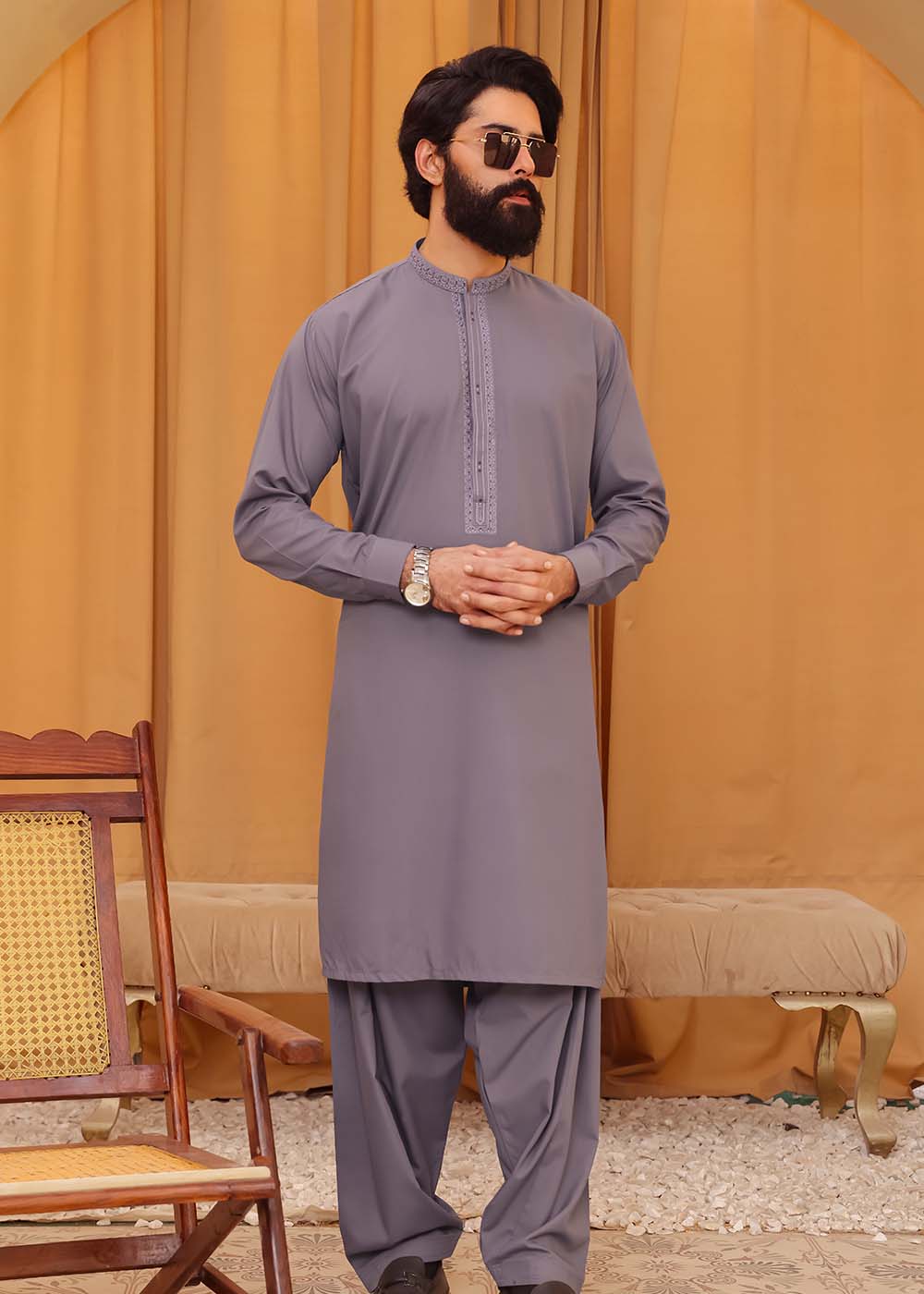 PERIWINKLE EMBOIDERED KURTA SHALWAR