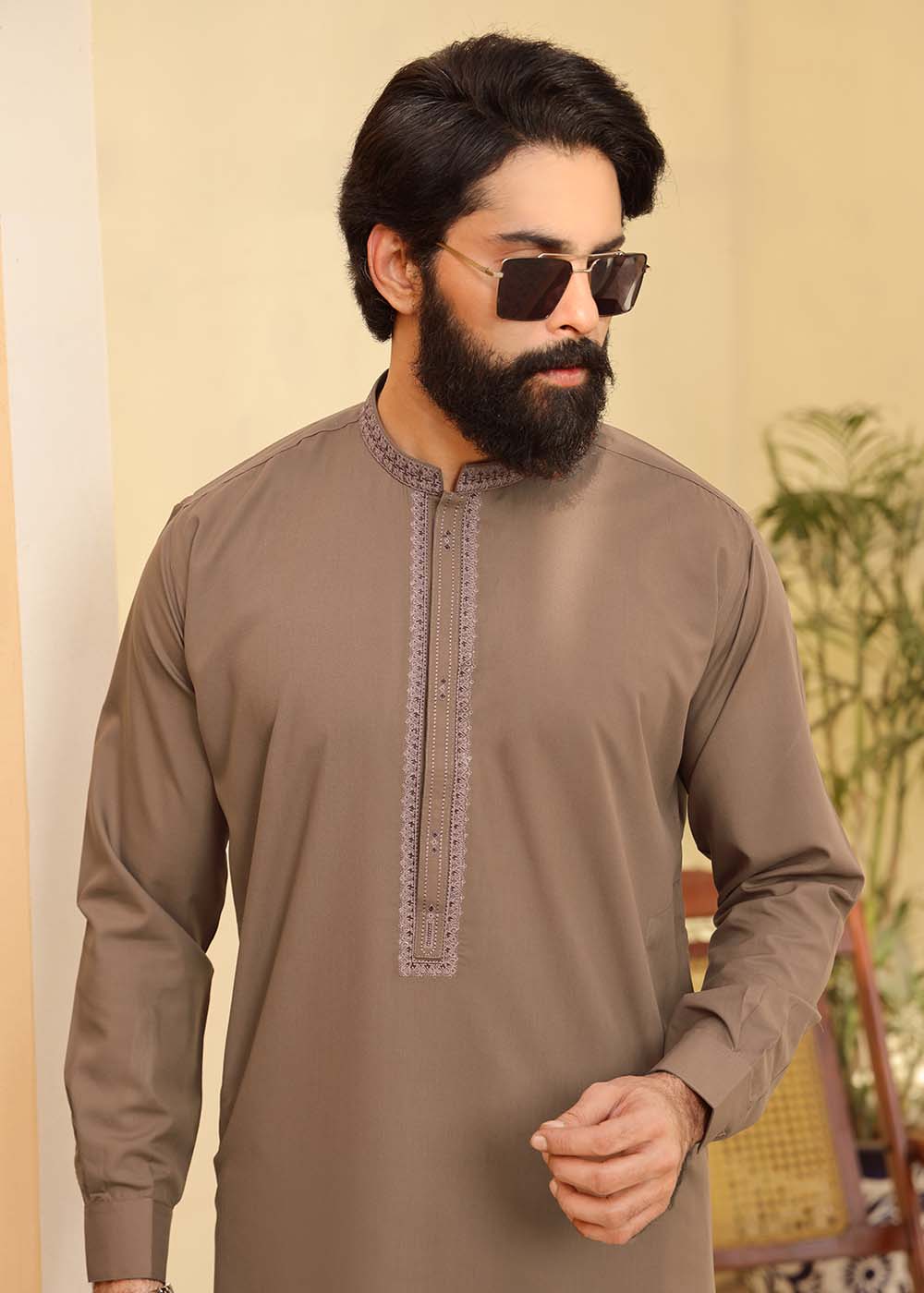 BROWN EMBROIDERED KURTA SHALWAR