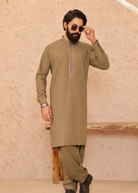 MUSTARD BROWN EMBROIDERED KURTA SHALWAR