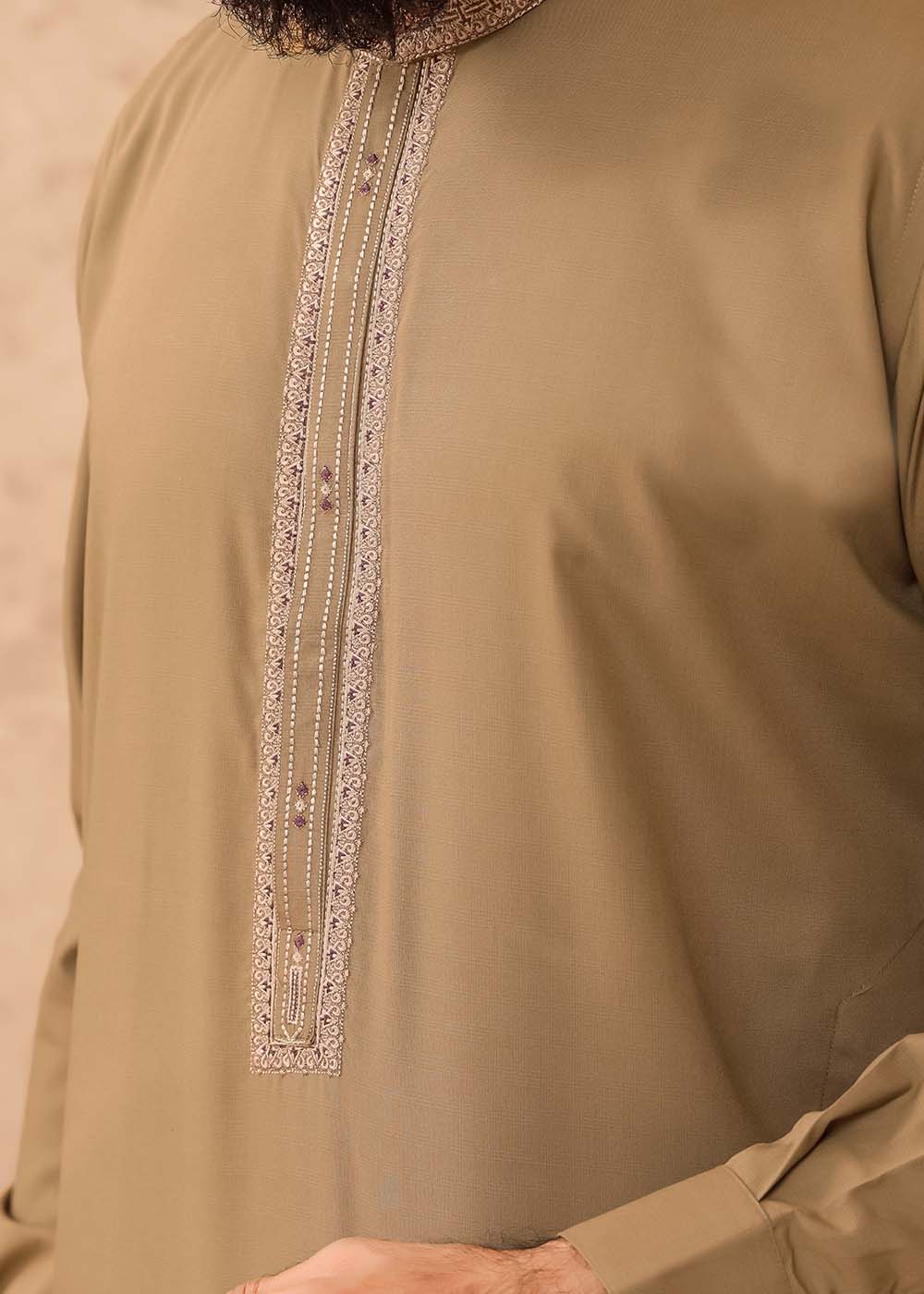 MUSTARD BROWN EMBROIDERED KURTA SHALWAR