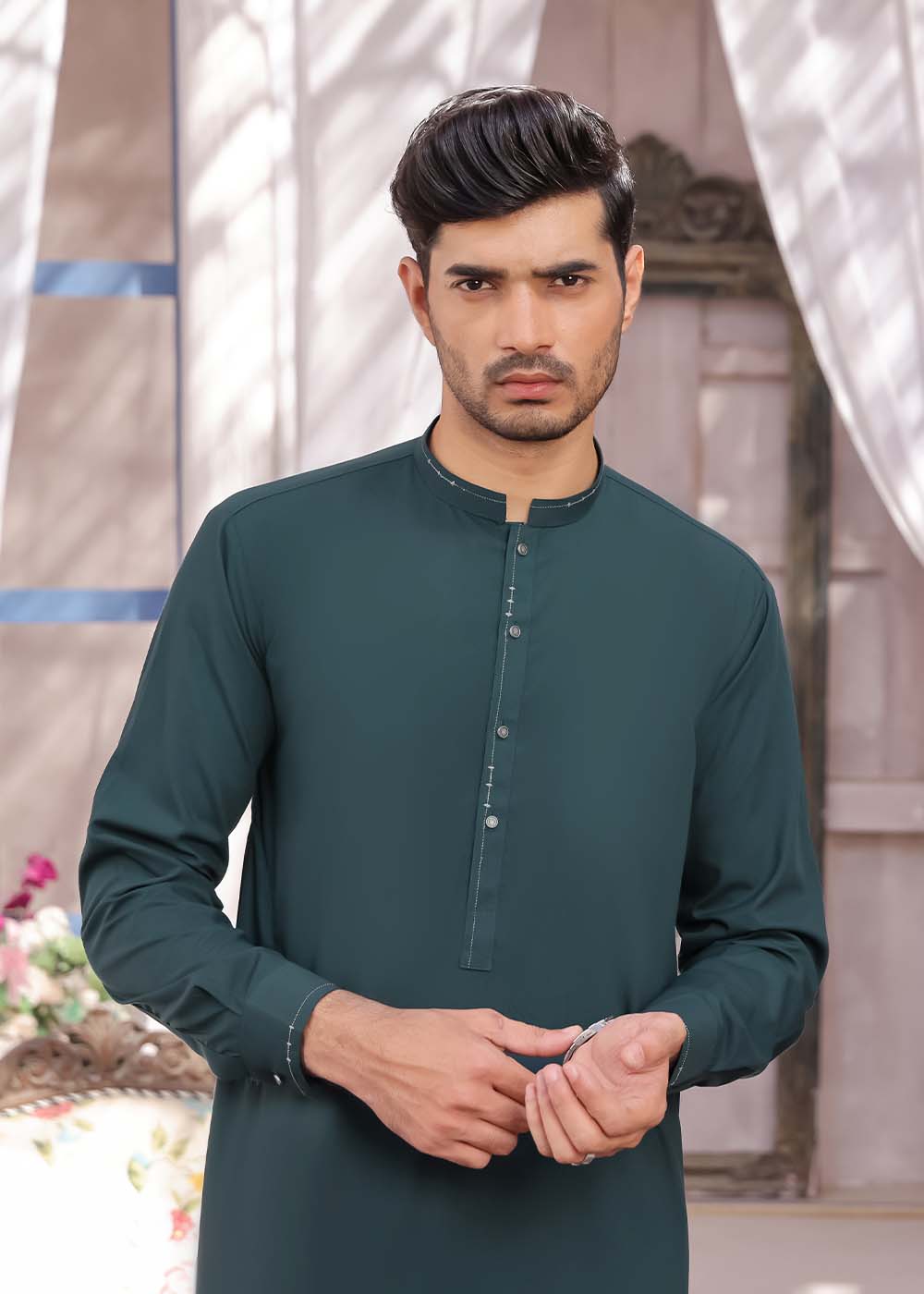 MIDNIGHT GREEN BLENDED DESIGNER KURTA PAJAMA