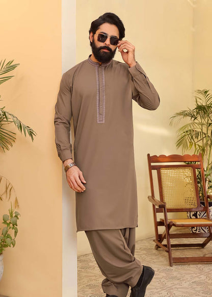 BROWN EMBROIDERED KURTA SHALWAR