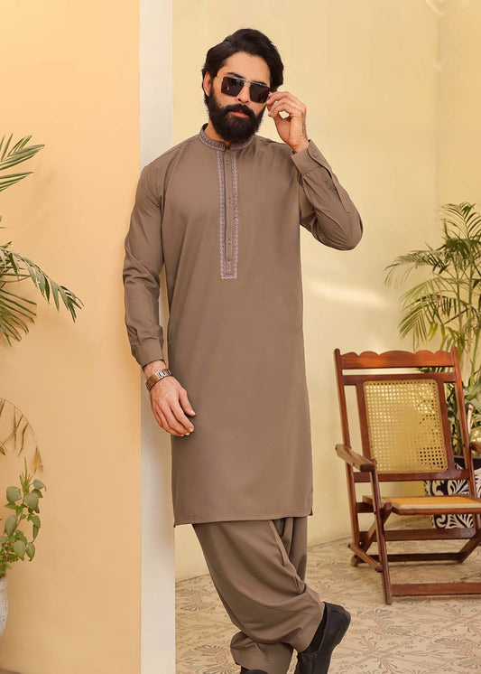 BROWN EMBROIDERED KURTA SHALWAR