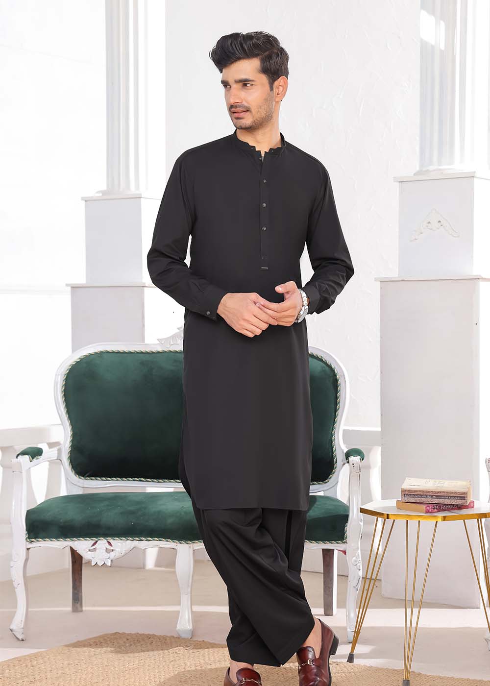 Charcoal blended designer kurta shalwar
