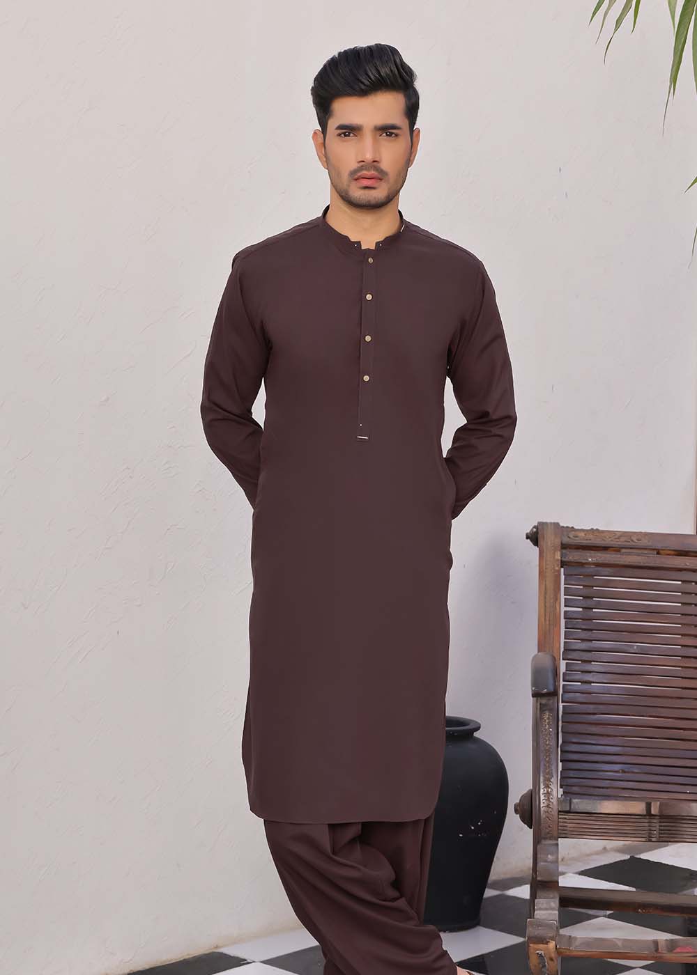 BROWN BLENDED DESIGNER KURTA SHALWAR