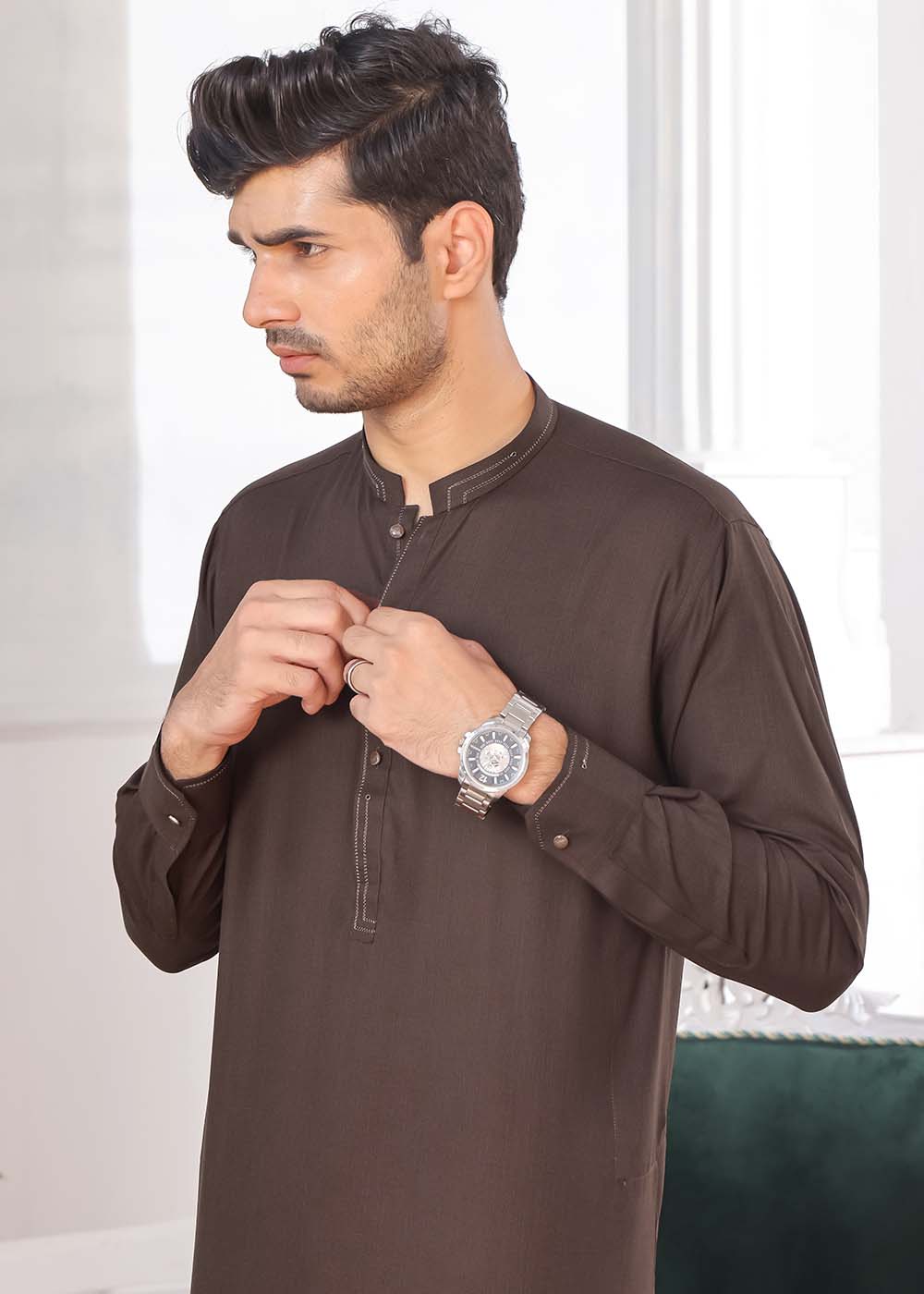 BROWN-SELF-KURTA-SHALWAR