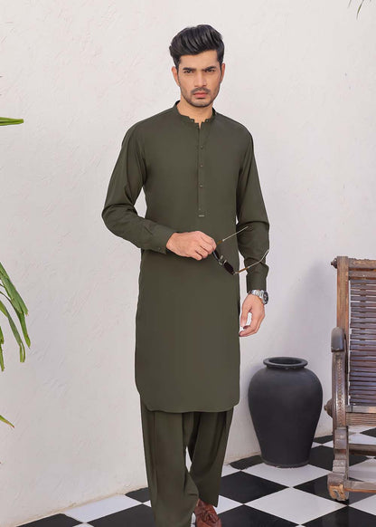 OLIVE GREEN BLENDED DESIGNER KURTA SHALWAR