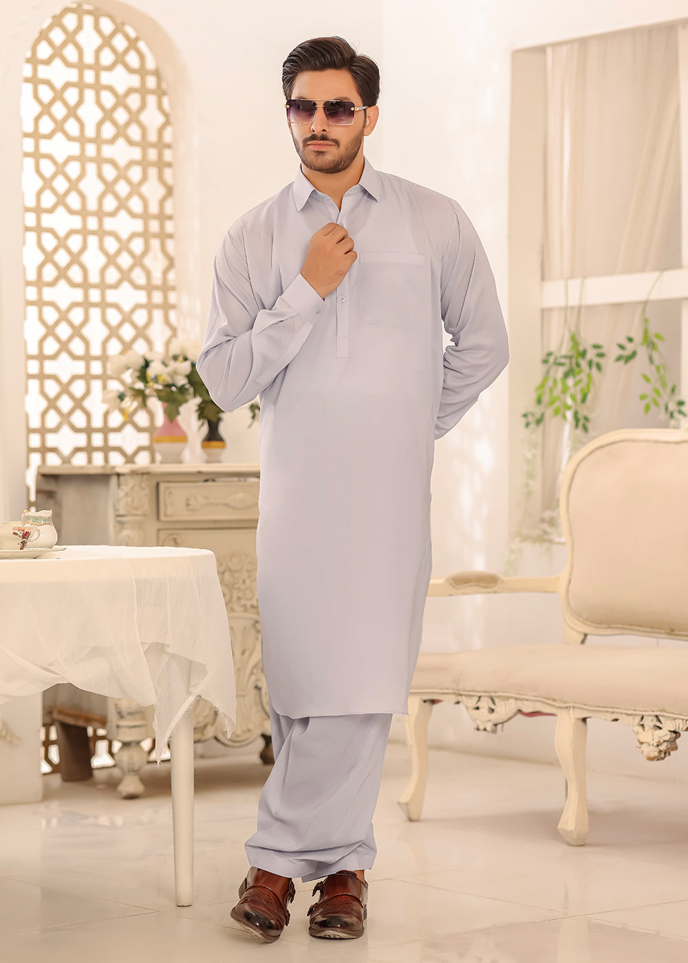 Cotton Kameez Shalwar Light Gray Color