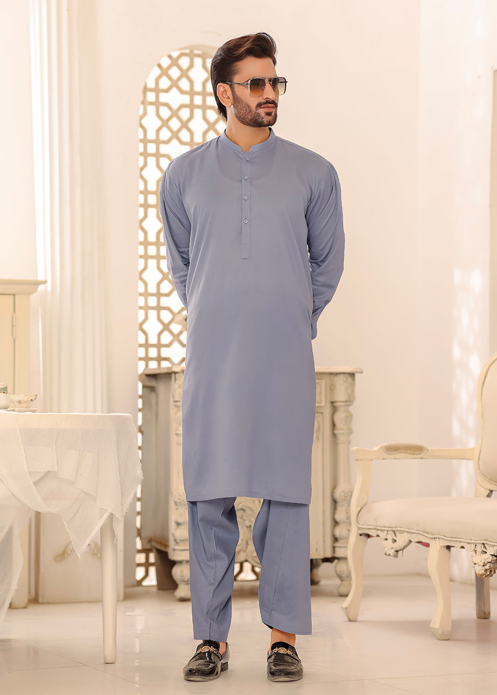 Cotton Kurta Shalwar Gray Color