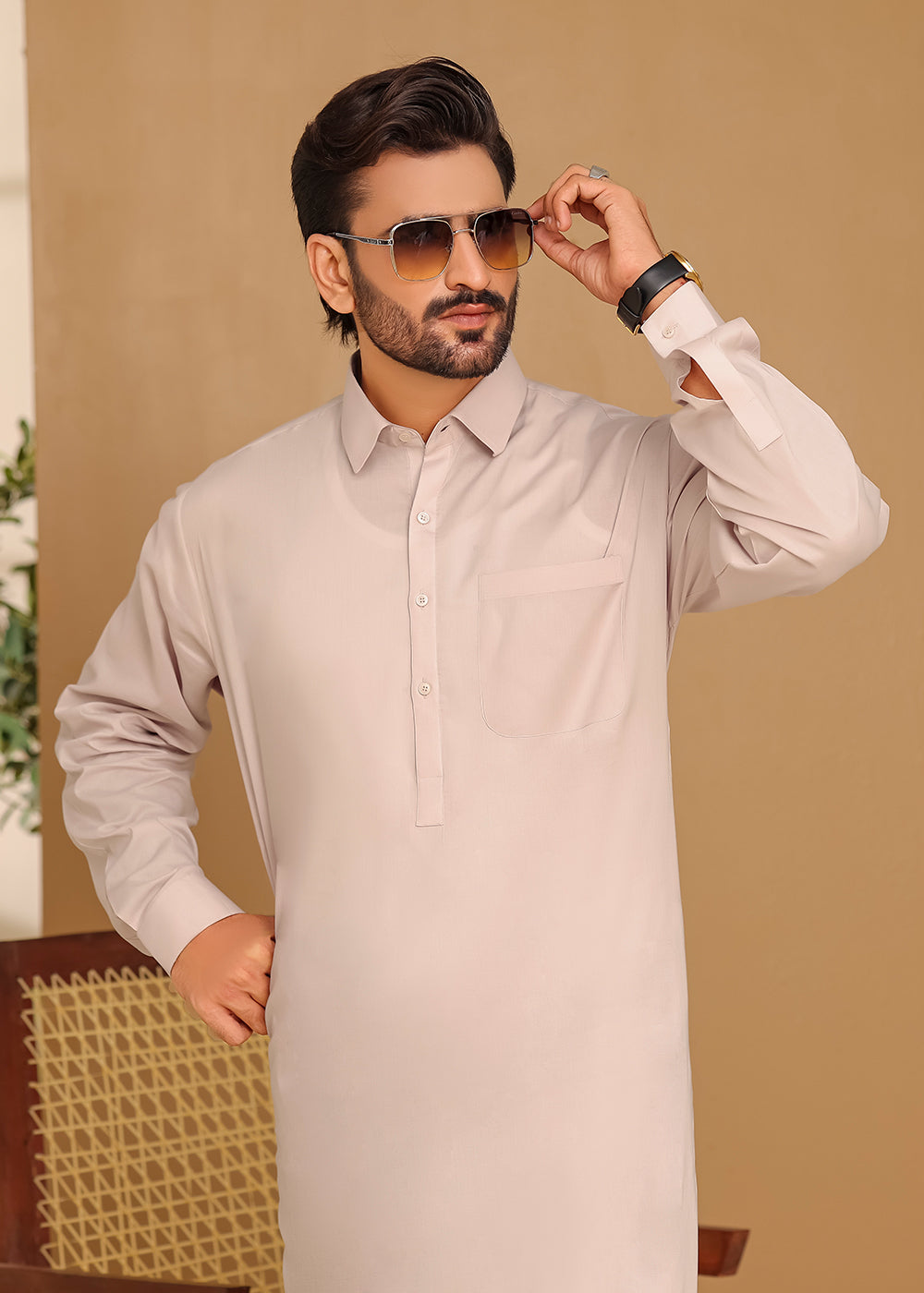 Cotton Kameez Shalwar Beige Color