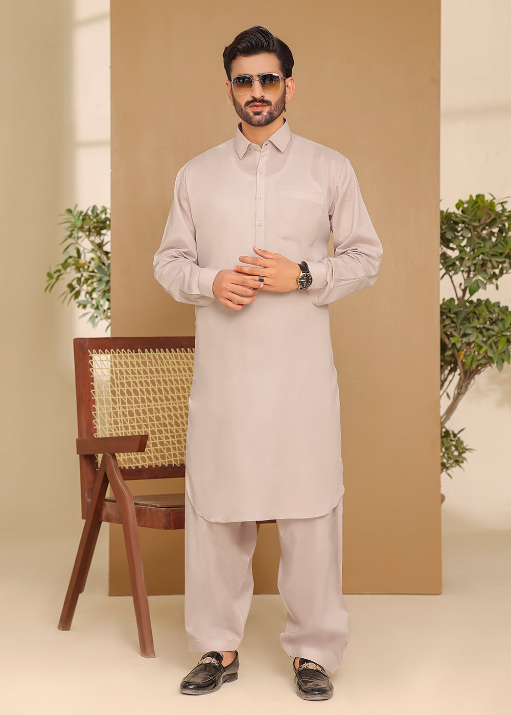 Cotton Kameez Shalwar Beige Color