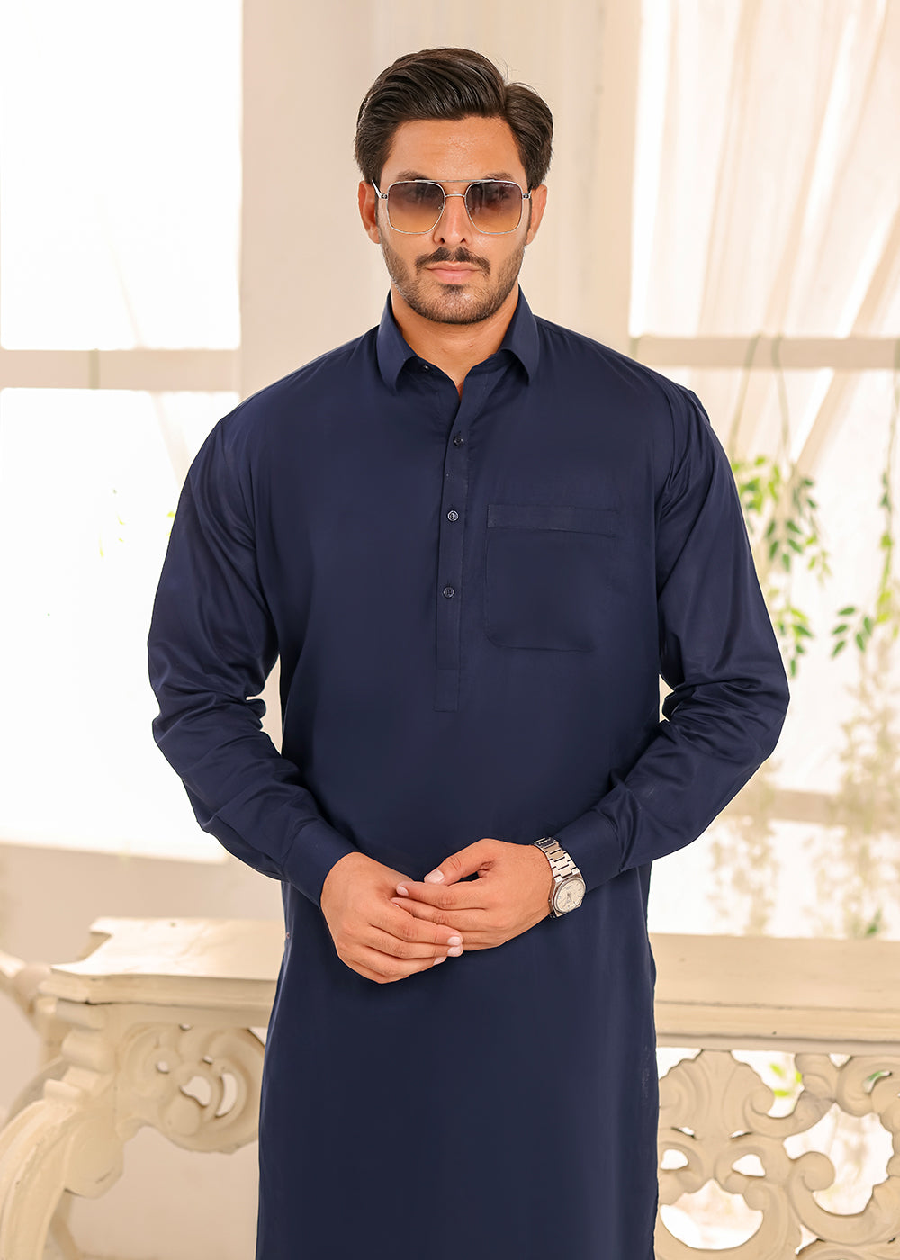 Cotton Kameez Shalwar Navy Blue Color