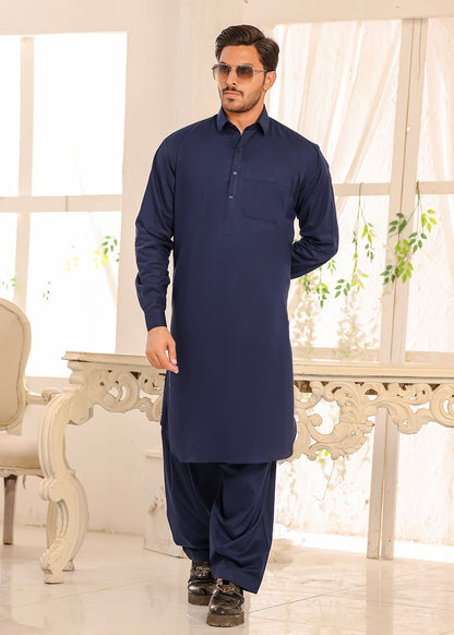 Cotton Kameez Shalwar Navy Blue Color