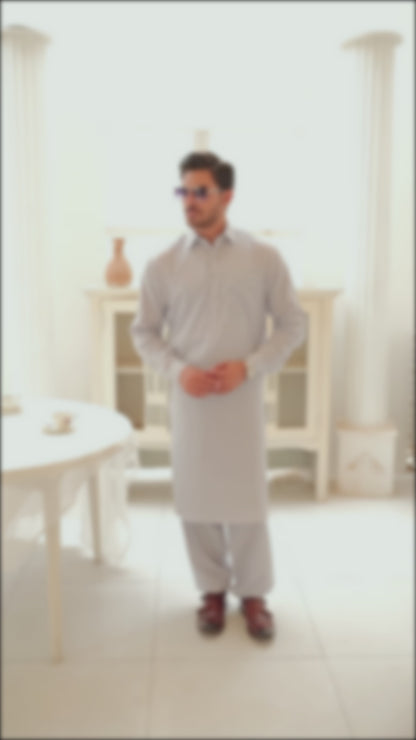 Cotton Kameez Shalwar Light Gray Color