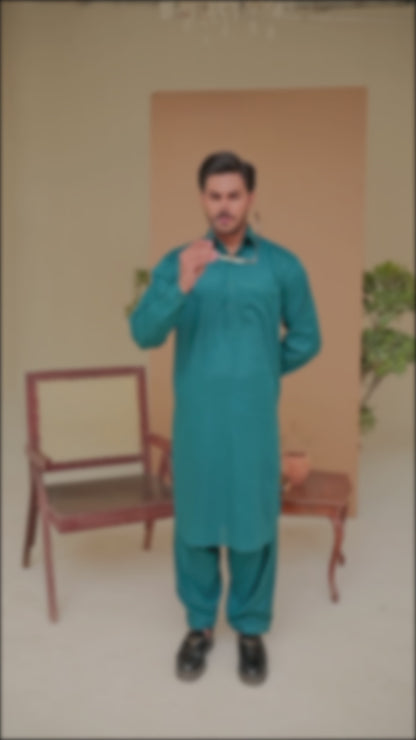 Cotton Kameez Shalwar Teal Blue Color