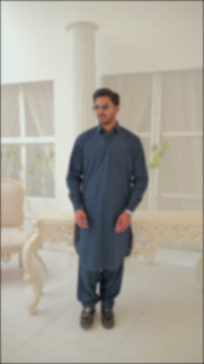 Cotton Kameez Shalwar Navy Blue Color