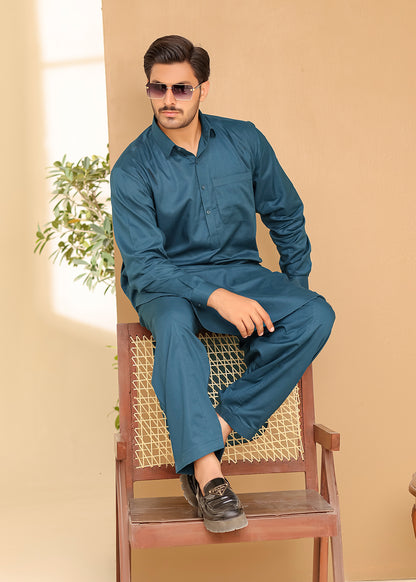 Cotton Kameez Shalwar Teal Blue Color
