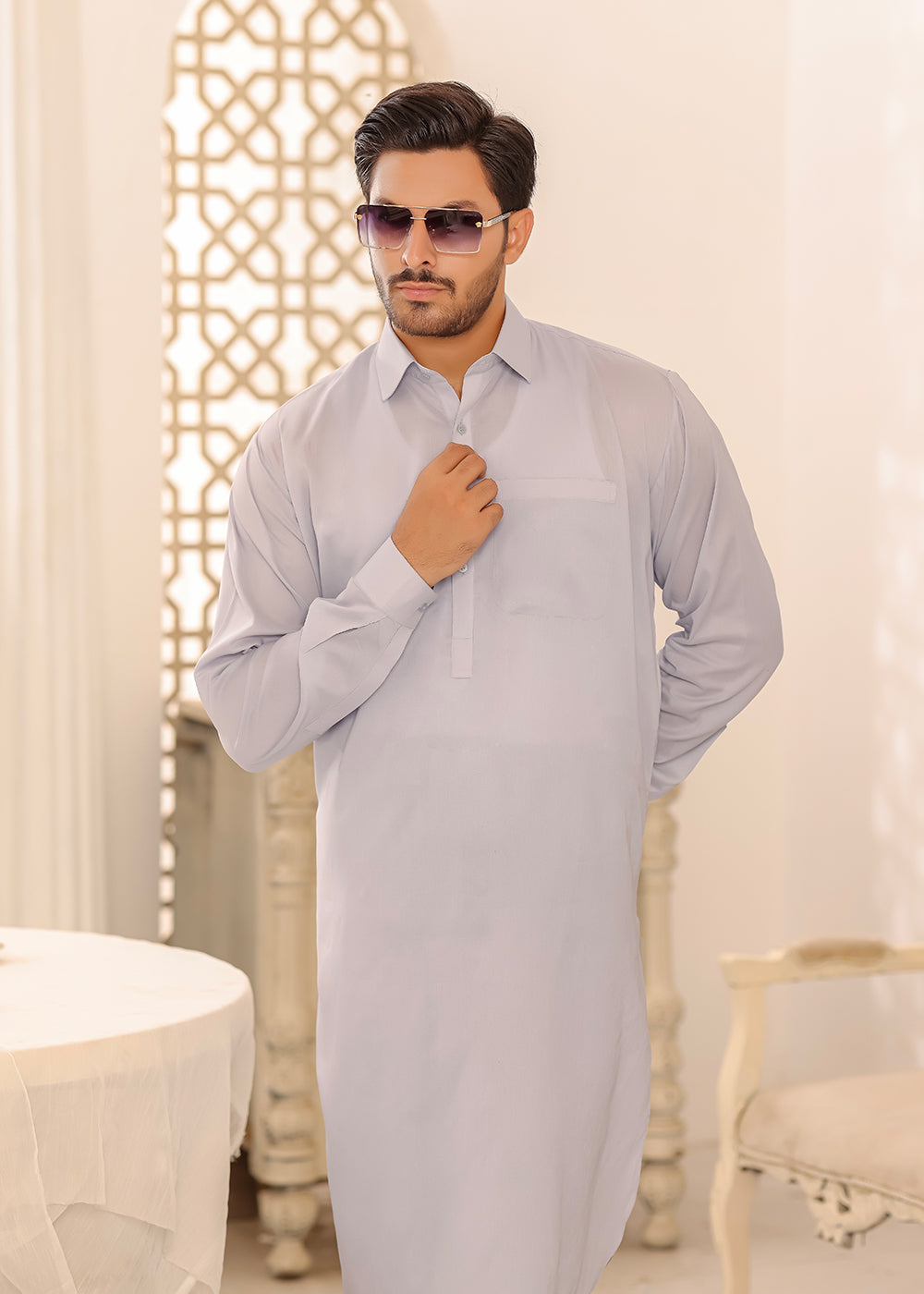Cotton Kameez Shalwar Light Gray Color
