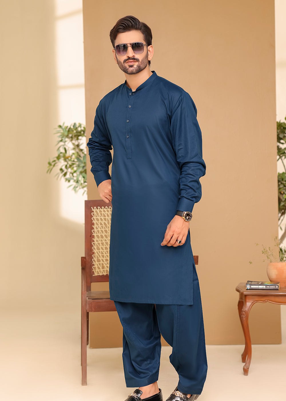 Cotton Kurta Shalwar Navy Blue Color